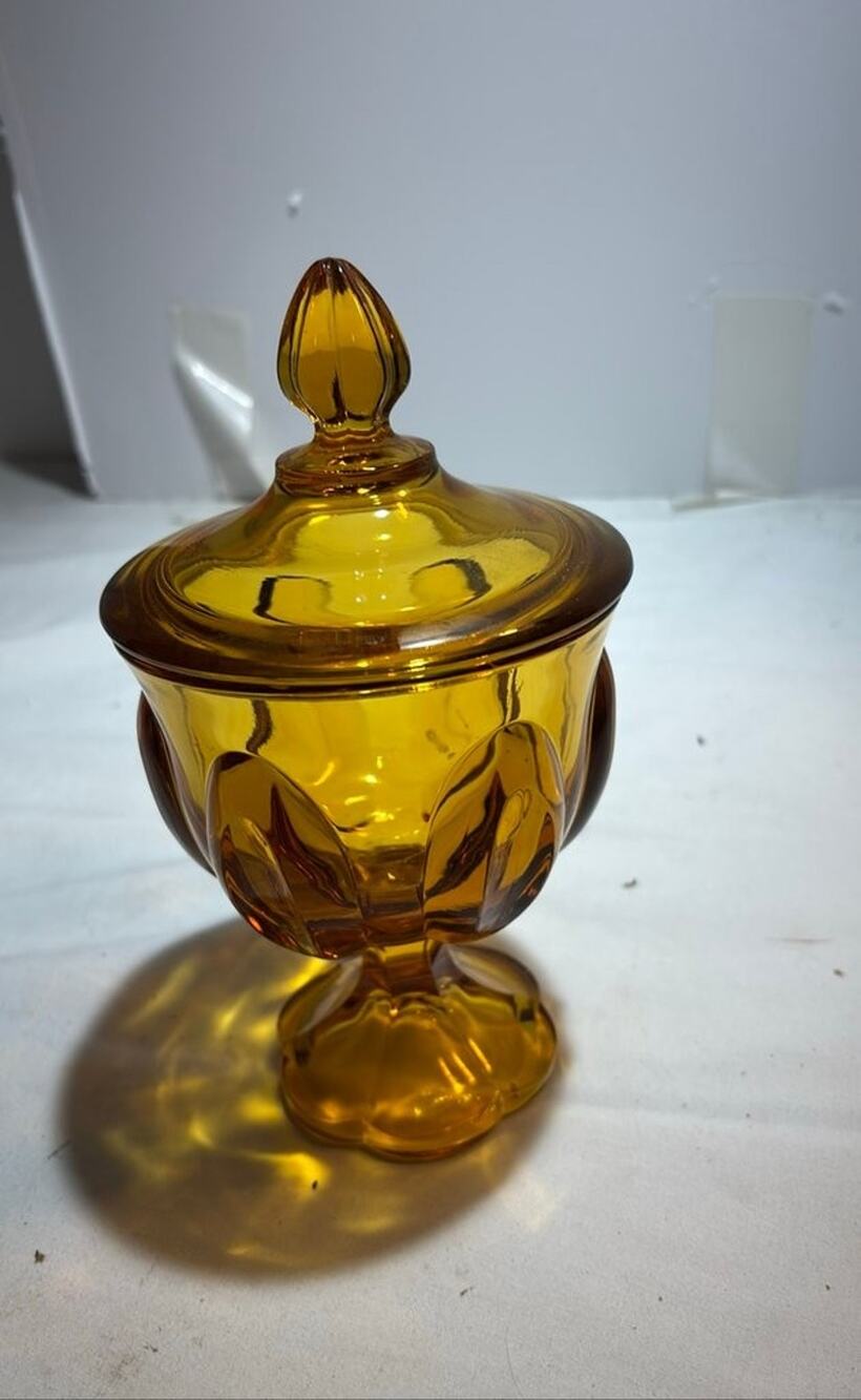 Vintage Amber Glass Lidded Candy Dish